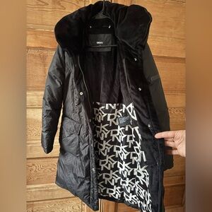 DKNY winter coat, black, Medium.